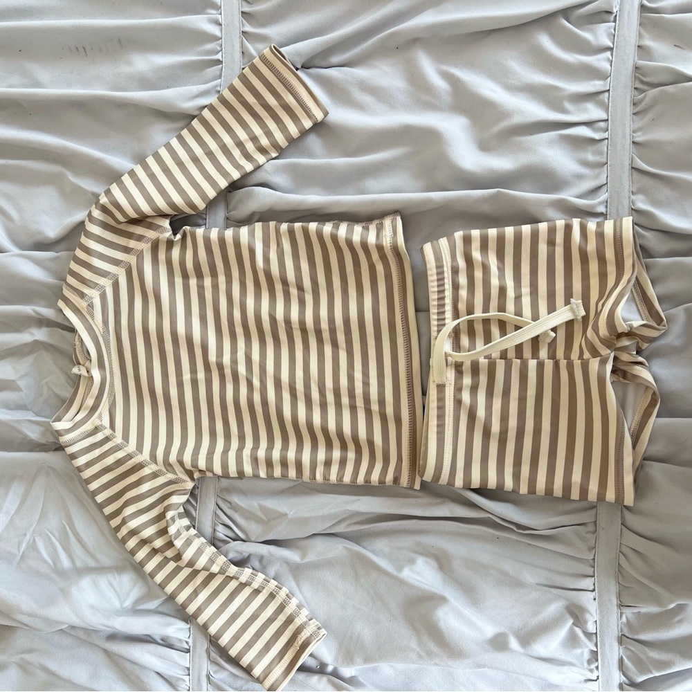 Baby Striped Long Sleeve Top and Shorts Swim Set